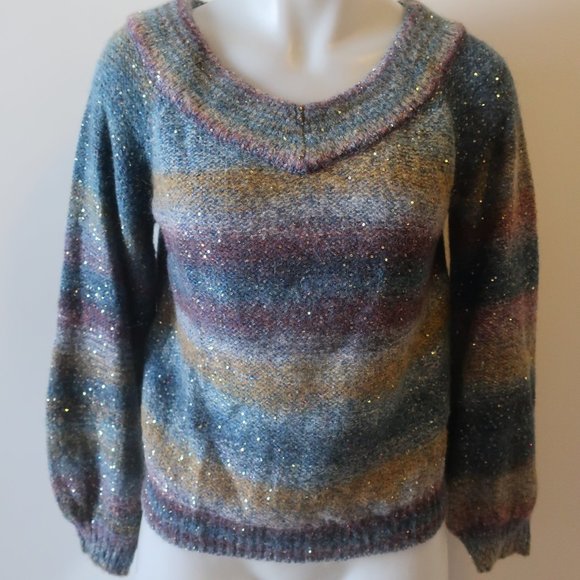 Banana Republic Blue-Multi Color Sequin Sweater Sz S * - Picture 3 of 7